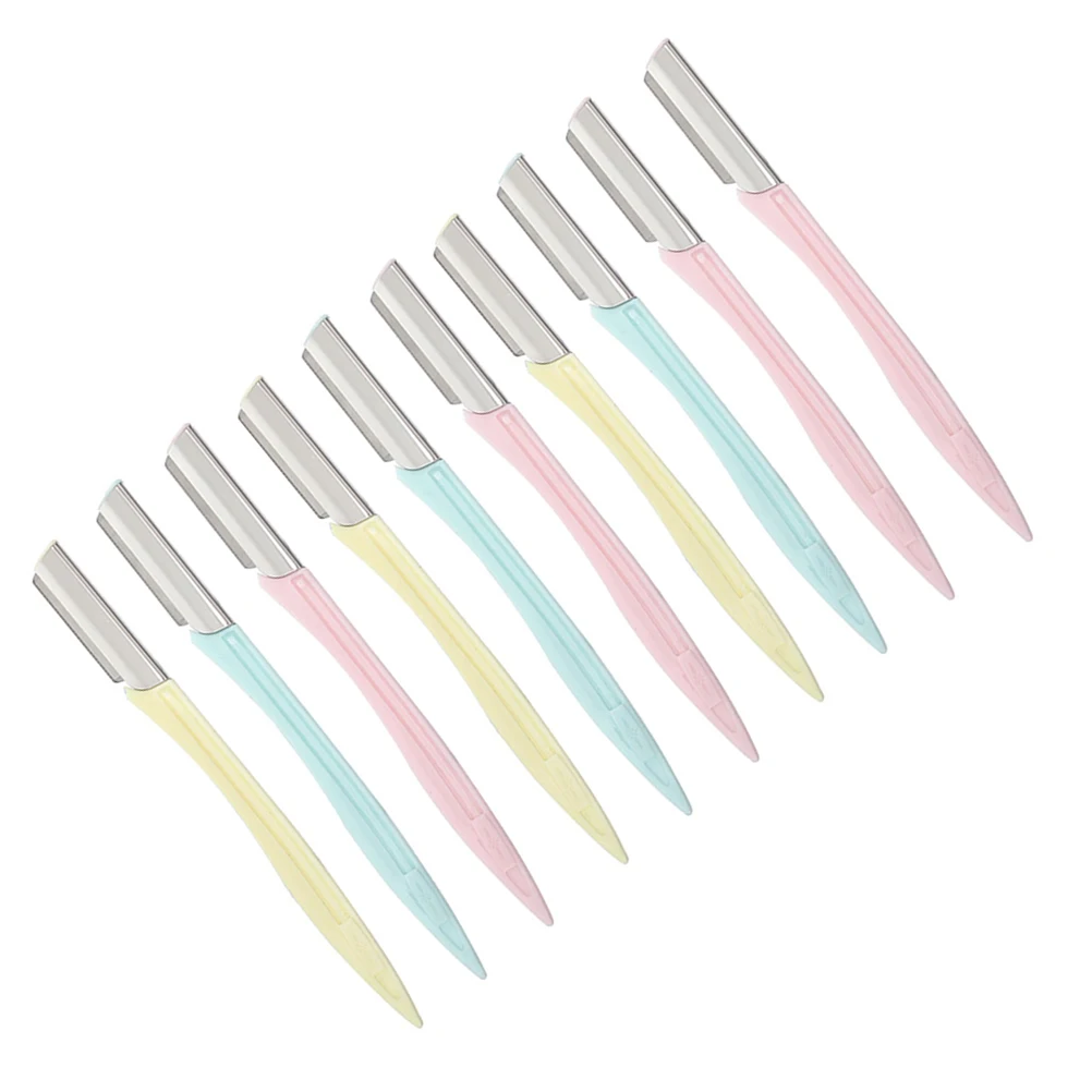 10 pçs portátil sobrancelha shaper aço inoxidável alça longa ergonômico sobrancelha navalha kit de ferramentas beleza para viagens amigável