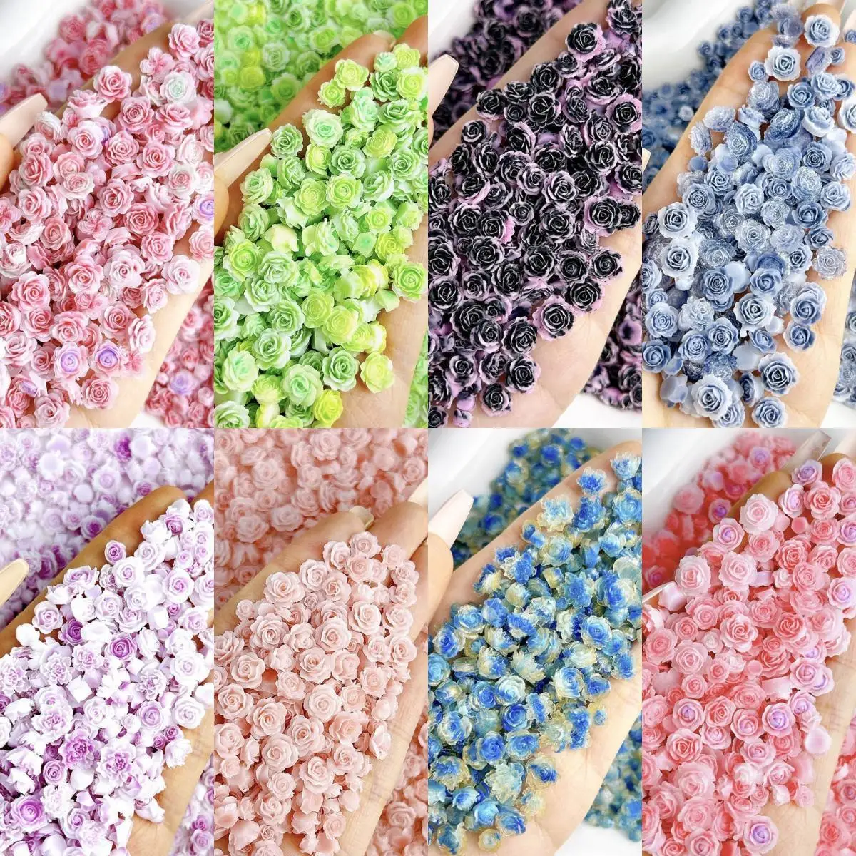 100PCS Multiple Colors Peony Rose Resin Nail Art Decorations 3D Minimalist Artificial Carving Flower Mixed Nail Charms DIY Nails