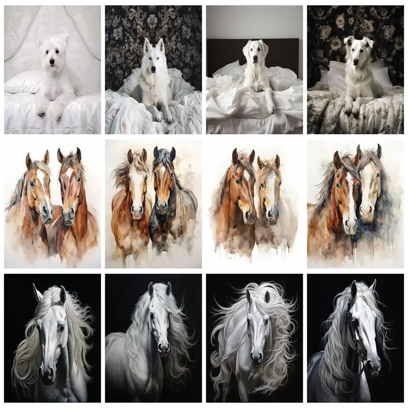 

RUOPOTY Diamond Painting Horse Embroidery Animal Full Square/Round Mosaic Cross Stitch Kit Bedroom Home Decoration Gift