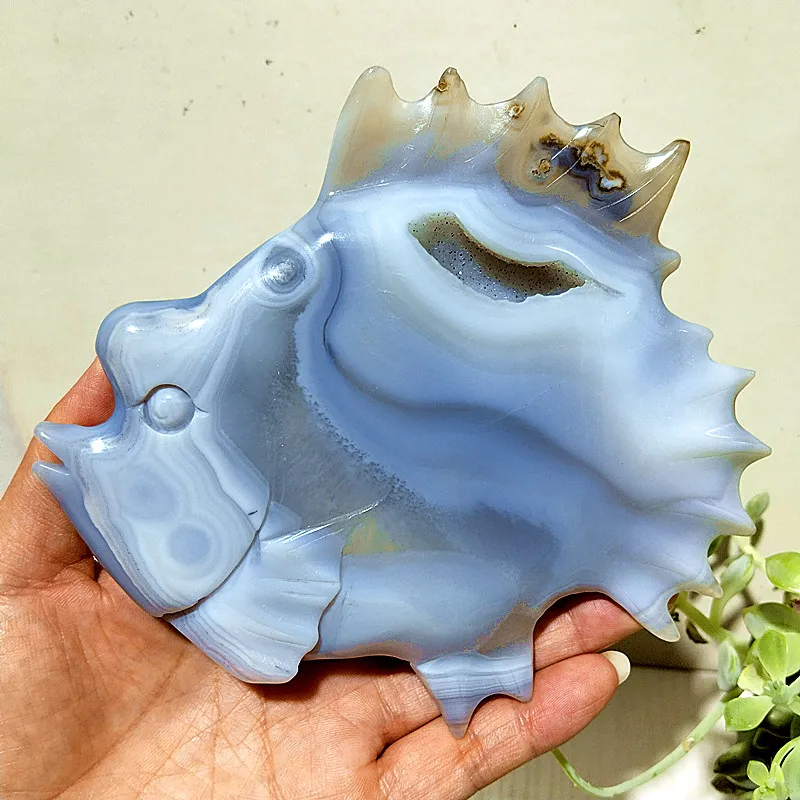 Natural Agate Stone Crystal Druzy Geode Fish Statue Meditation Energy Healing Feng Shui Crystal Room Decoration