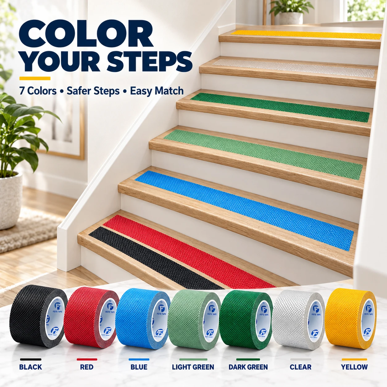 Anti-Slip Stair Tape Self-Adhesive Safety Grip Tape for Wooden Tile Stone Steps, Cut-to-Fit Stair Tread Strip