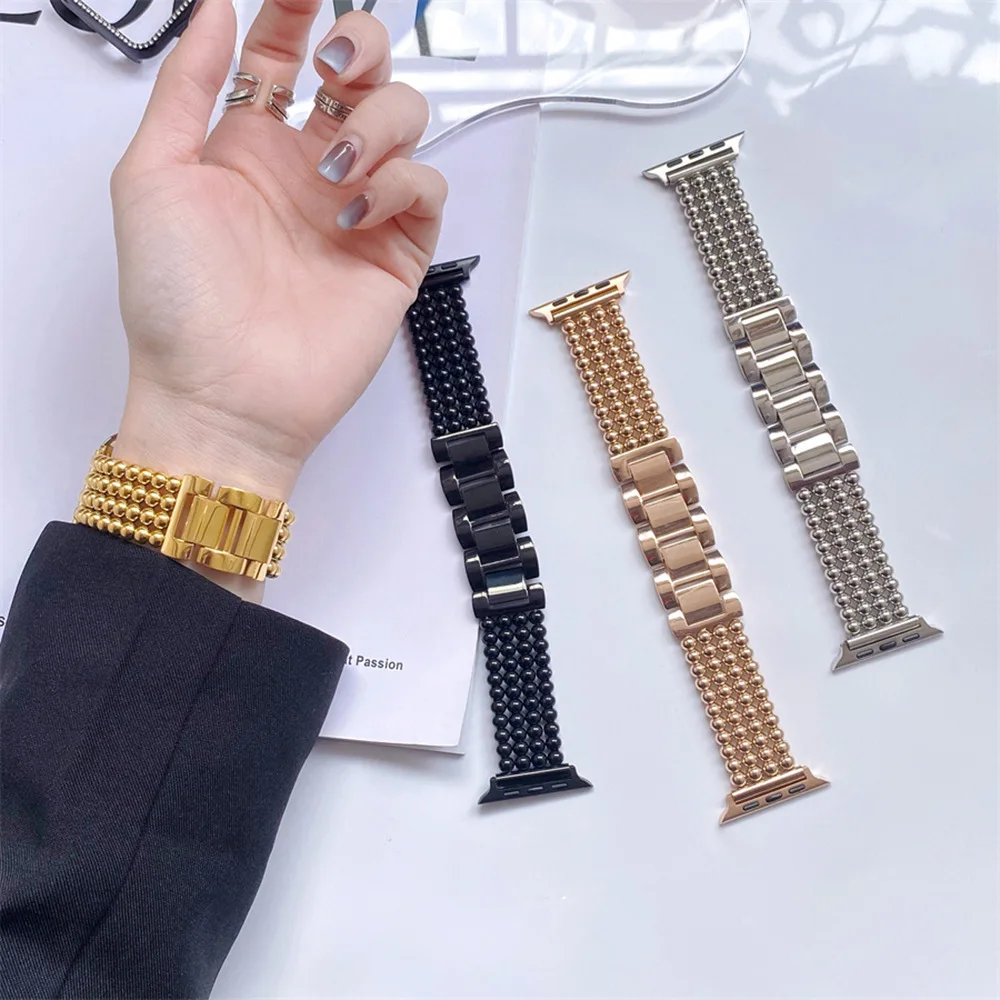 Luxury Stainless Steel Strap For Apple Watch 49mm Ultra 2 Steel Ball Bracelet 41mm 45mm For iWatch Series 9 8 7 6 5 SE 40mm 44mm