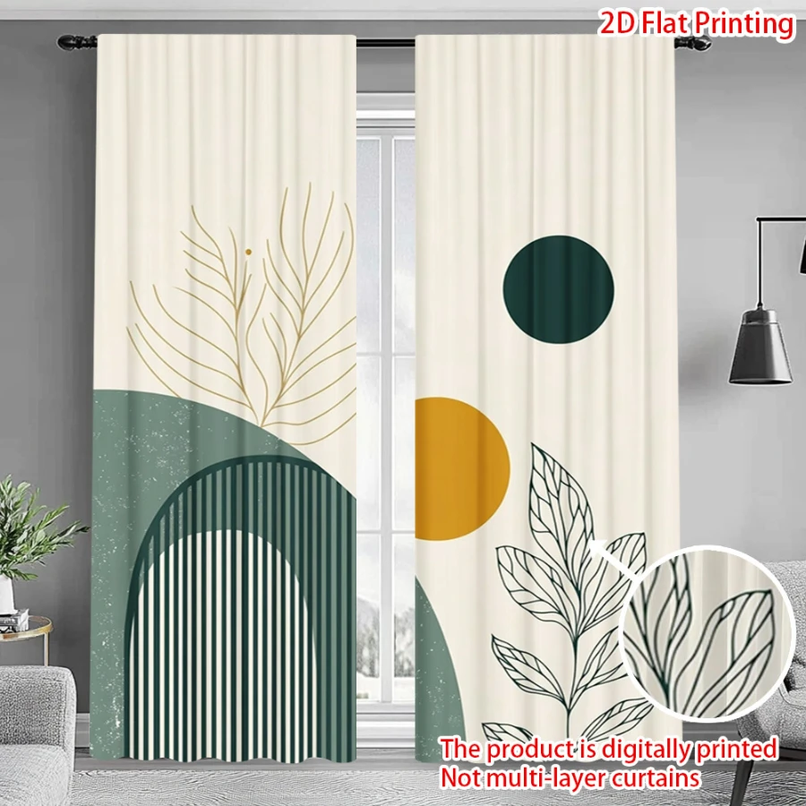 2PCS Digital Printed Curtains, Forest Leaf Geometric Pattern, Beautiful Window Drapes for Living Room Bedroom Home Decor