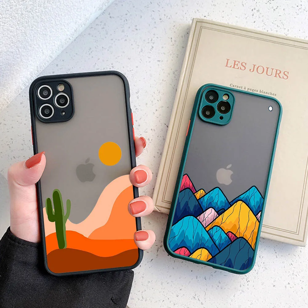 Translucent Phone Case For iPhone 16 15 14 7 8 Plus 13 12 11 Pro Max XR XS SE Mini Luxury Snow Mountain Volcano Matte Back Cover