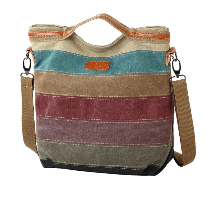 

2025 Color Block Canvas Bag Women's Patchwork Handbag Versatile Contrast Color Striped Canvas Shoulder Crossbody Bags