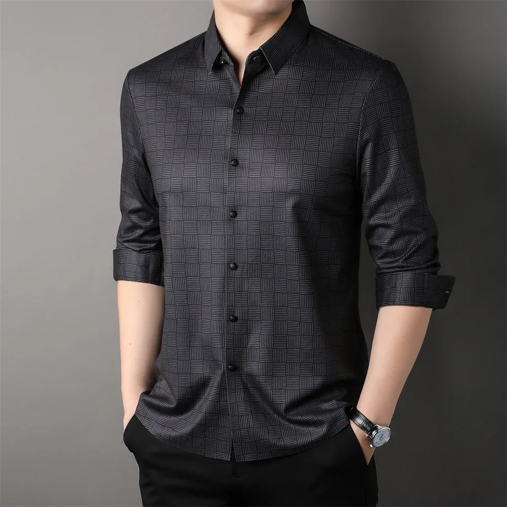 Checkered Versatile Vintage Shirt Spring / Autumn Top Men's Clothing Shirt Fashion Casual Long sleeved Shirt D0048