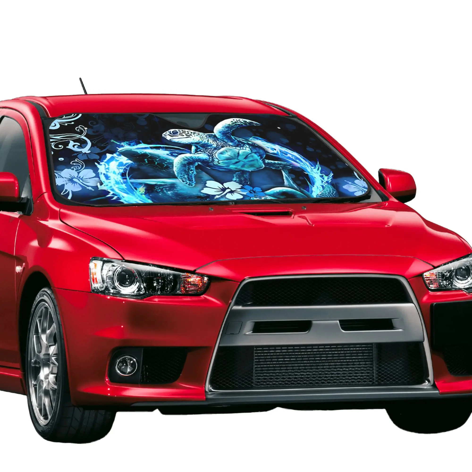 Premium Car Sunshade Featuring A 1pc Heart-Ring Design With Sea Turtles, Offering UV Protection, Scratch Resistance, And A Unive