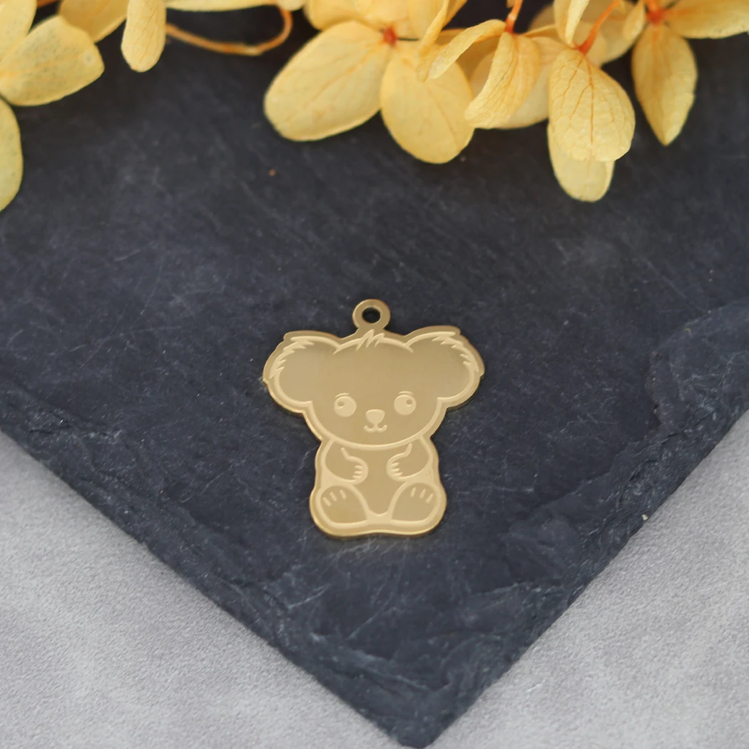 ジュエリー作り用のベビーコアラチャーム,ステンレス製の動物のペンダント,ネックレスとキーホルダー用品,ゴールドとシルバーの色,2個