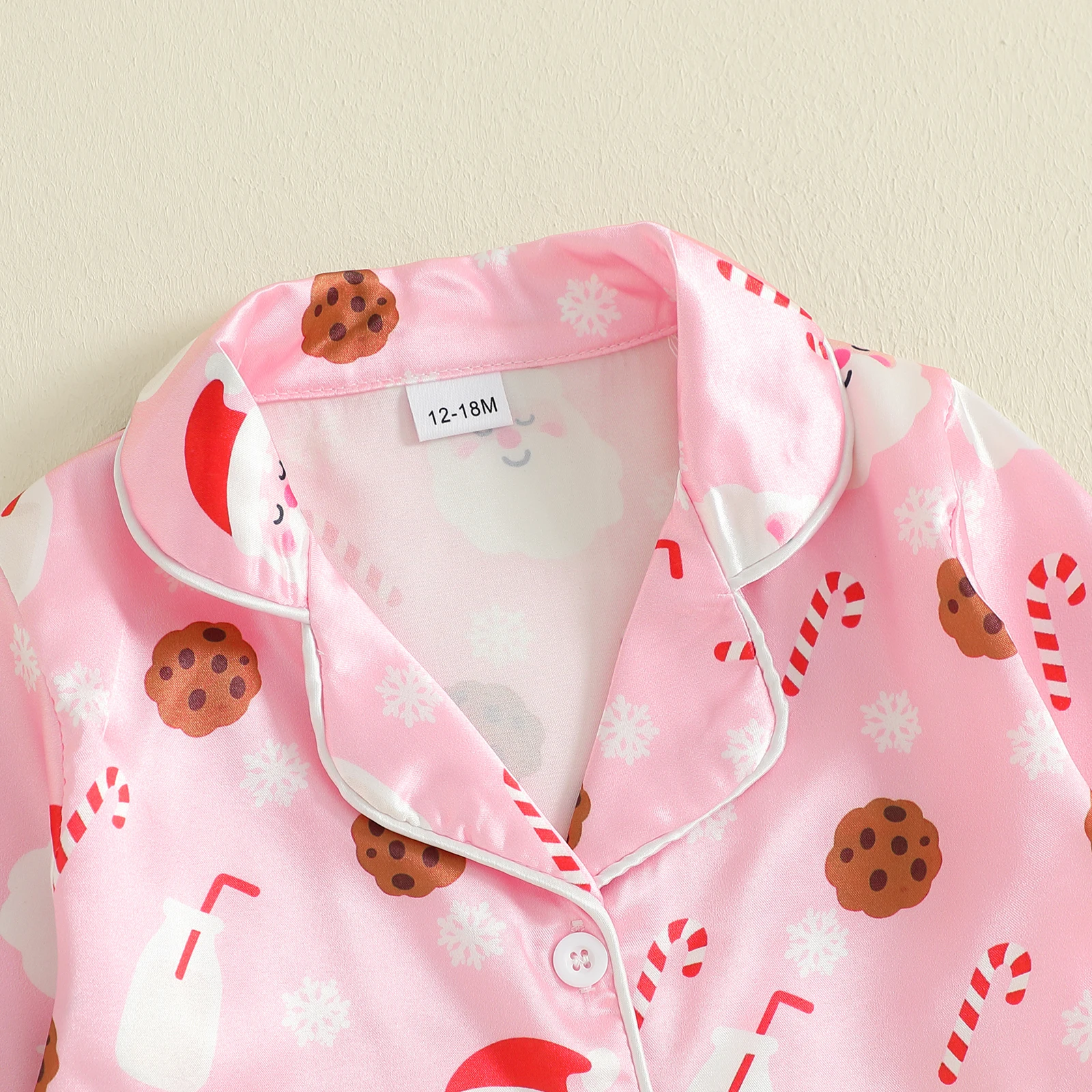 Kerstpyjama voor peutermeisjes Kerstman Melkprint Revers Lange mouw Button-down tops met broek Satijn Twee stukken nachtkleding