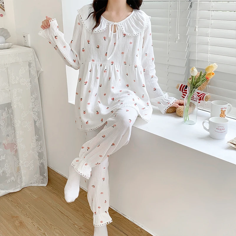 100% Double Gauze Cotton Maternity Nursing Sleepwear Sets Summer Loose Feeding Pajamas Suits Pregnancy Postpartum Home Lounge