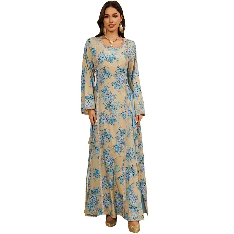 رداء طويل مرصع بالألماس مطبوع عليه Faion في الشرق الأوسط، تنورة Dr Ele عالية الخصر على شكل حرف A، ملابس يومية، مادة أخرى طويلة...