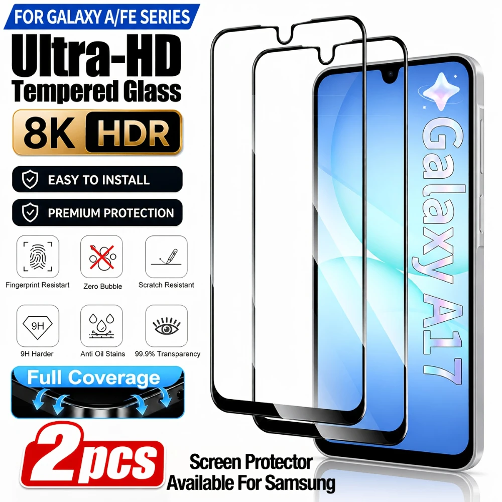 NNBILI 2 Stück Ultra-Klarer Gehärteter Glas-Displayschutz für Galaxy A/FE Serie, für A31/A52/A53/A14/A22/A15/A25/A24/A16/A26/A17