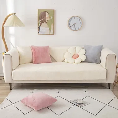 Autumn and Winter Solid Color Plush Imitation Rabbit Fur Sofa Cushion Modern Simple Super Soft Non-slip Sofa Cushion Towel