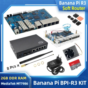 바나나 파이 R3 키트 MediaTek MT7986, 2GB RAM, 8G EMMC, 5GbE 네트워크 SFP 2.5GbE, Openwrt 소프트 라우터 보드 및 케이스 전원 공급 장치 BPI-R3