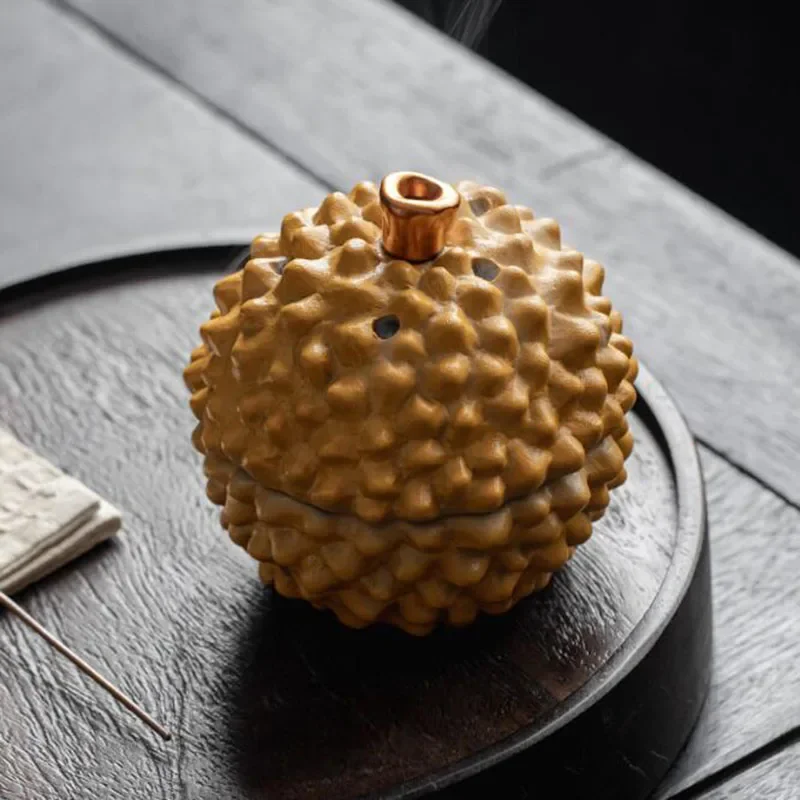 Porcelain Durian Fruit Design Coil Incense Holder Aroma Burner Sandalwood Incense Burner for Living Room Home Decor