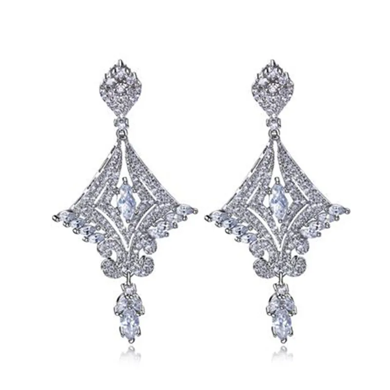 

YLMyself Brass Big Dangle Drop Earrings, Pave Shiny Cubic Zircon & White Pearl, Fashion Jewelry For Women Party