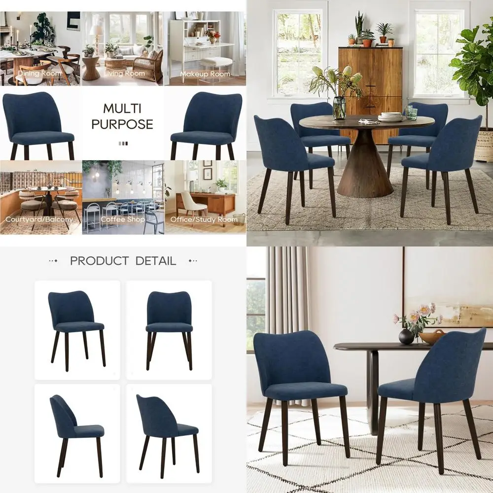 

Набор из 4 обеденных стульев с обивкой из синей искусственной кожи, мягкими сиденьями и деревянными ножками