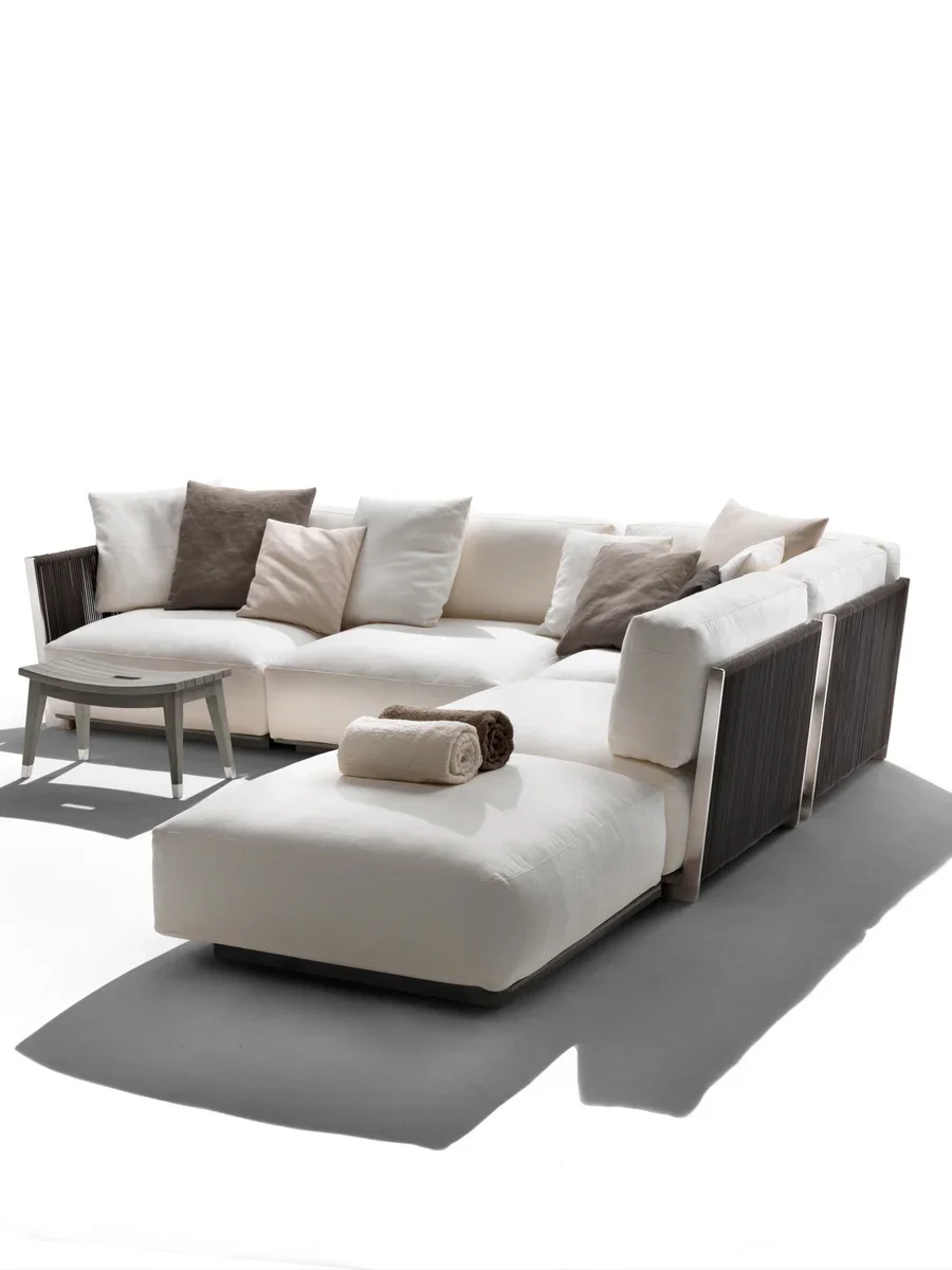 Outdoor sofa, rattan woven chair, outdoor rain and sun protection tea table combination