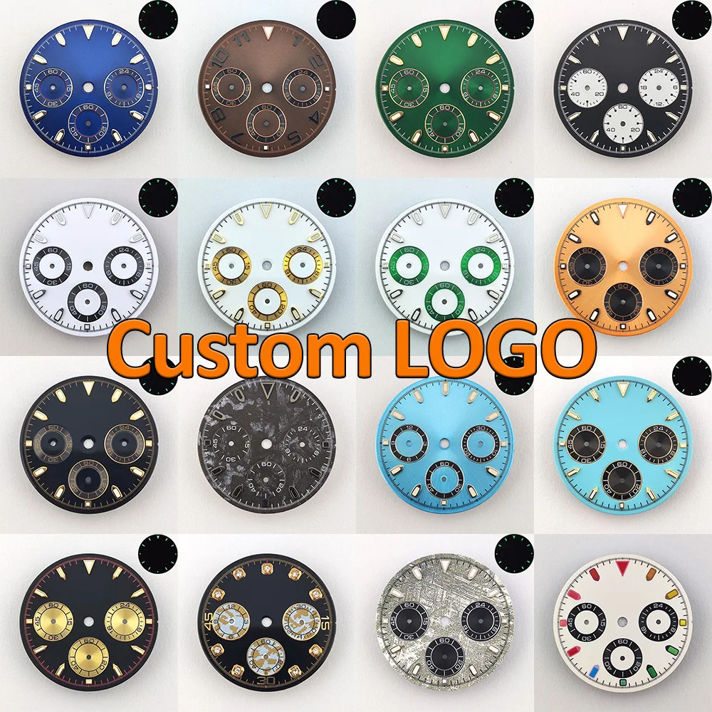 29mm VK63 Dial Quartz Movement Chronograph Dial Panda Dial Luminous Dial 6 Hands Watch Parts Fits VK63 Movement  Custom LOGO