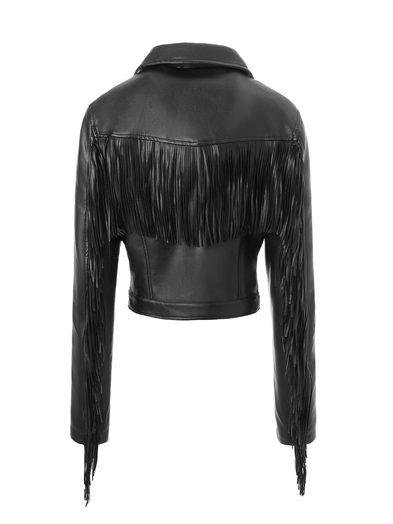 Large size women's PU zipper leather jacket short style lapel tassel jacket slim fit and slimming motorcycle spring new item