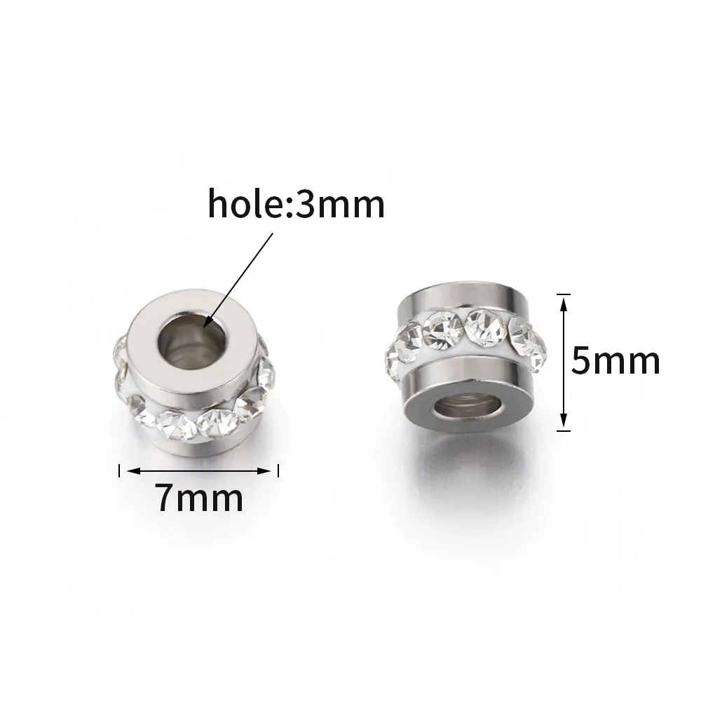 10pcs Gold Color Stainless Steel Rhinestone Beads 5x7mm Spacer Loose Bead Charm for DIY Jewelry Making Bracelet Necklace Finding