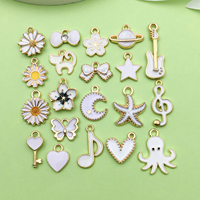 20pcs White Enamel Charms Alloy Music, Flowers, Heart Pendants for DIY Bracelet Necklace Jewelry Making Accessories