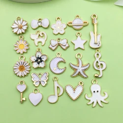 20pcs White Enamel Charms Alloy Music, Flowers, Heart Pendants for DIY Bracelet Necklace Jewelry Making Accessories