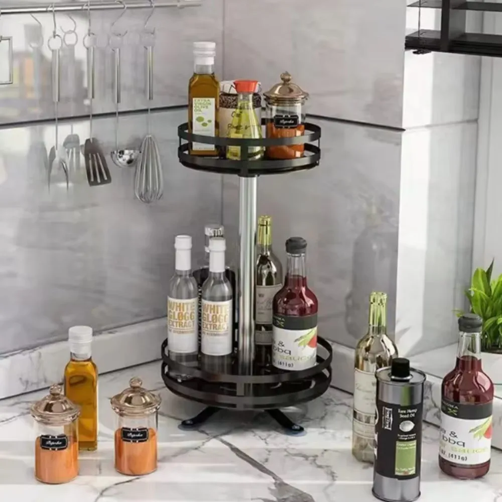 Kitchen Spice Storage Shelf Round Desktop Rotating Seasoning Rack Oil Vinegar Culinary Bottle Rack Kitchen Multilayer Organizer