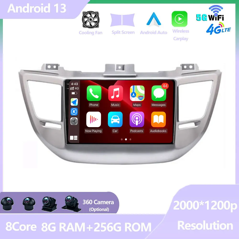 

Car Multimedia Auto Radio For Hyundai IX35 Tucson 3 2015 - 2018 GPS Navigation Screen Android 14 WIFI BT DSP 4G LET Carplay DW