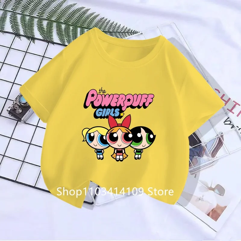 Children Clothes Half Sleeve T-shirt The Powerpuff Girls Series Anime Cartoon Cute Kids Girls Summer Clothing Tops Short Sleeve