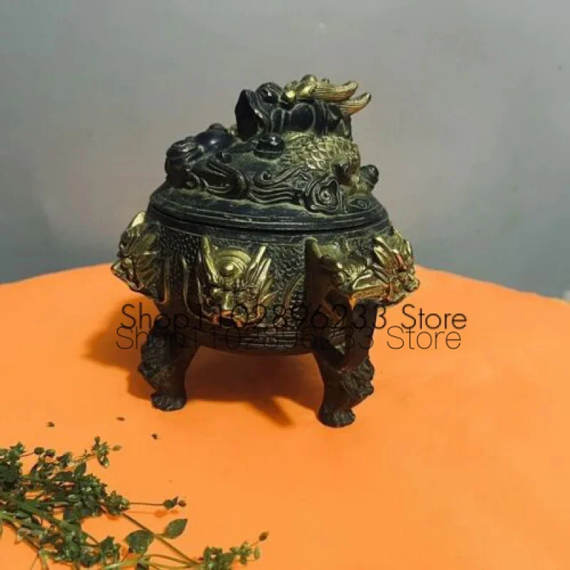 Antique Collection of Chinese Bronze Beast Gilded Nine Dragon Incense Stove