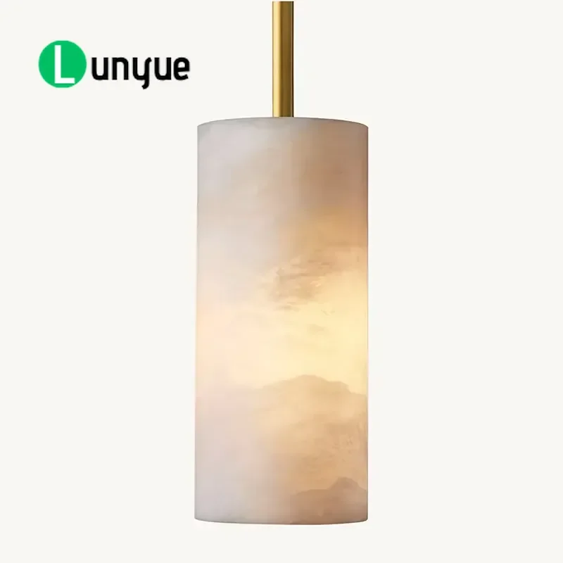 American Modern Alabaster Chandelier Cylindrical Lamp Post Light Fixture for Living Room Hotel Bar Counter Elegant Decor