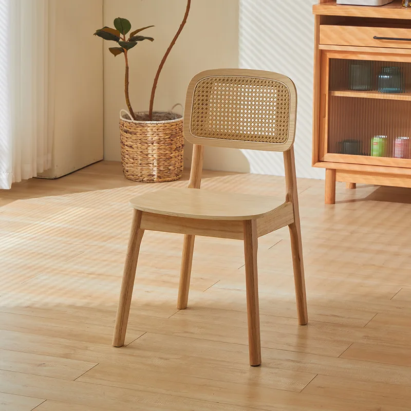 

Nordic solid wood dining chair, Japanese rattan chair, vintage back chair, Chandikarman chair