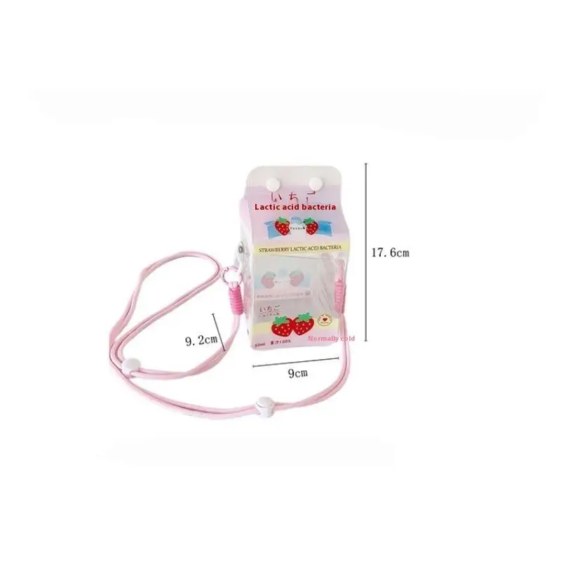 Saco de brinquedos de caixa de leite fofo - Vitrine de crachá transparente |   Mini caixa de armazenamento de boneca com cordão, acessório decorativo de passeio