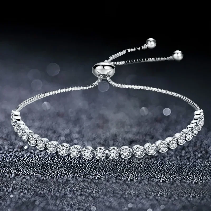 Women Fashion Adjustable Charm Bracelet With Cubic Zirconia Silver Color For Women Jewelry Gift Push-pull Crystal Bracelet