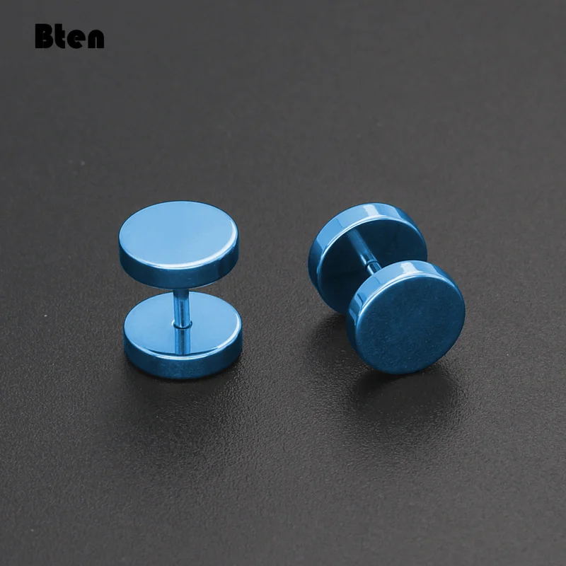 One Pair Black Stainless Steel Round Stud Earrings For Women Dumbbell Pierceing Earrings Men Punk Fashion Jewelry