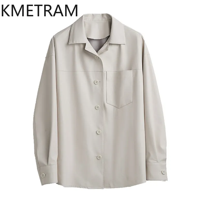 KMETRAM Ultra-thin Uncoated Sheepskin Leather Coat Genuine Leather Jacket of Woman Mid Length Coats Casual Shirt-style Jaqueta
