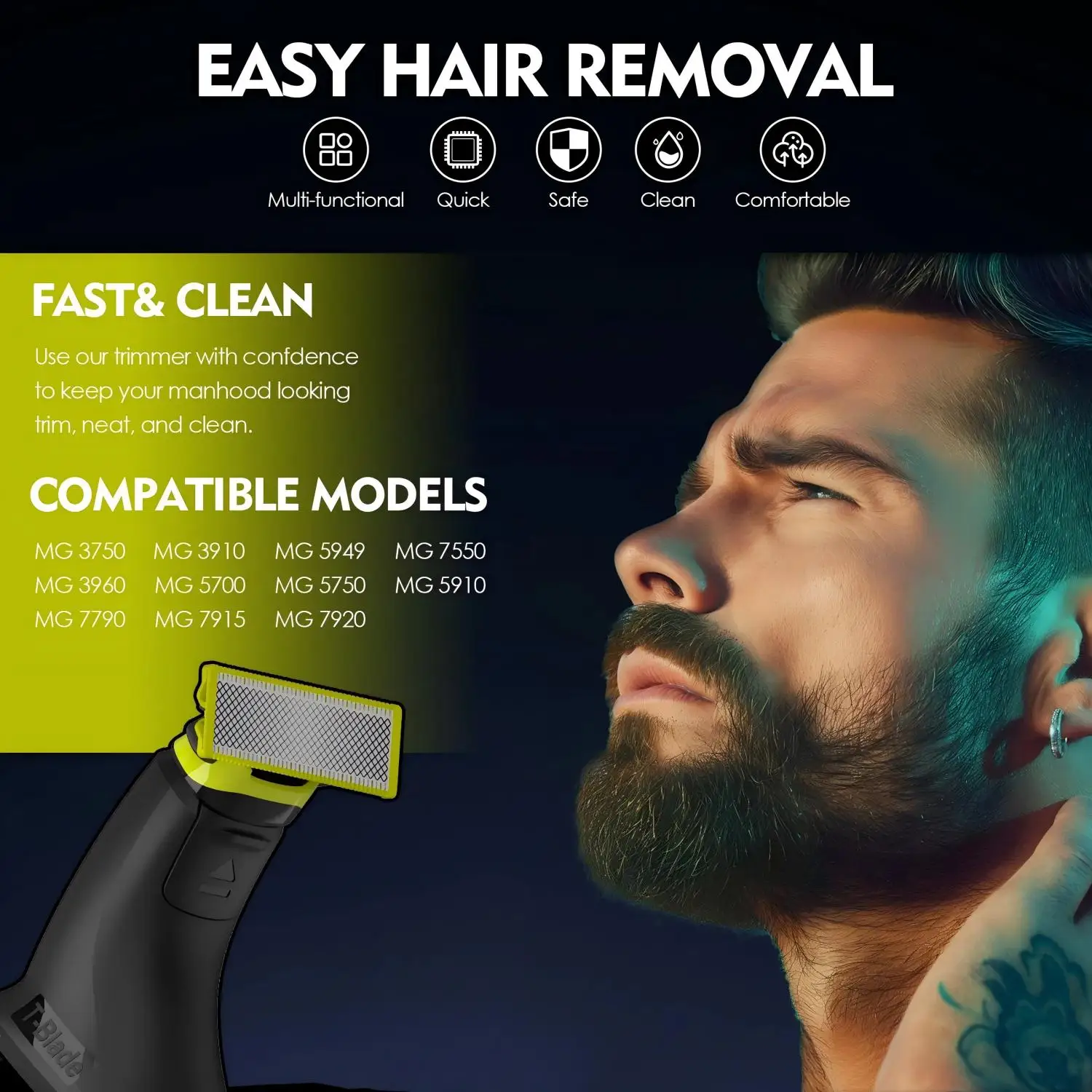 شفرات بديلة لماكينة الحلاقة متعددة الوظائف من Brangdy متوافقة مع سلسلة اللحية الكهربائية Norelco Multigroom 3000 5000 7000 9000