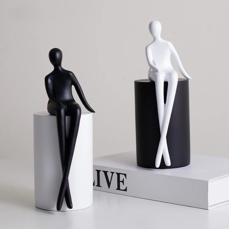 Black and White Abstract Resin Sculpture,Modern Minimalist Human Figurine,Light Luxury Home Decor for Living Room,Hotel Art Gift