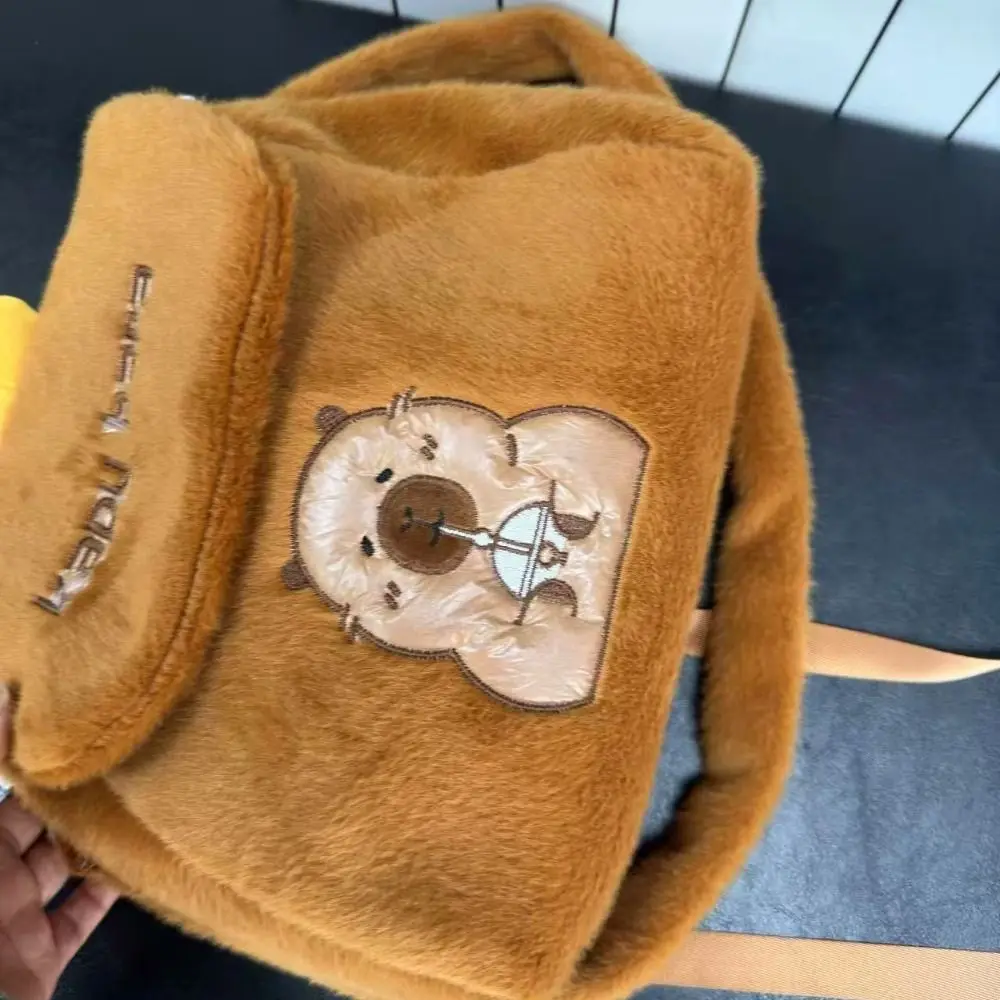 Orange Capybara Plush Backpack Collection Stuffed Shoulders Dual Use Knapsack Ins Large Capacity Capibala Anime Shoulder Bag