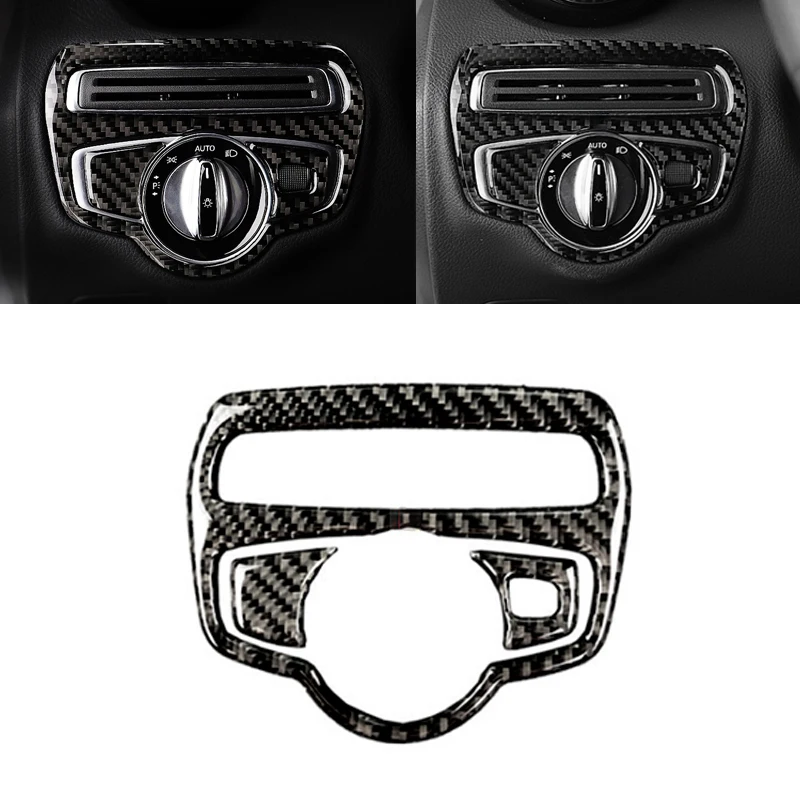 For Mercedes Benz C Class W205 C180 C200 C300 GLC260 3pcs Carbon Fiber Headlight Switch Frame Cover Sticker Trim