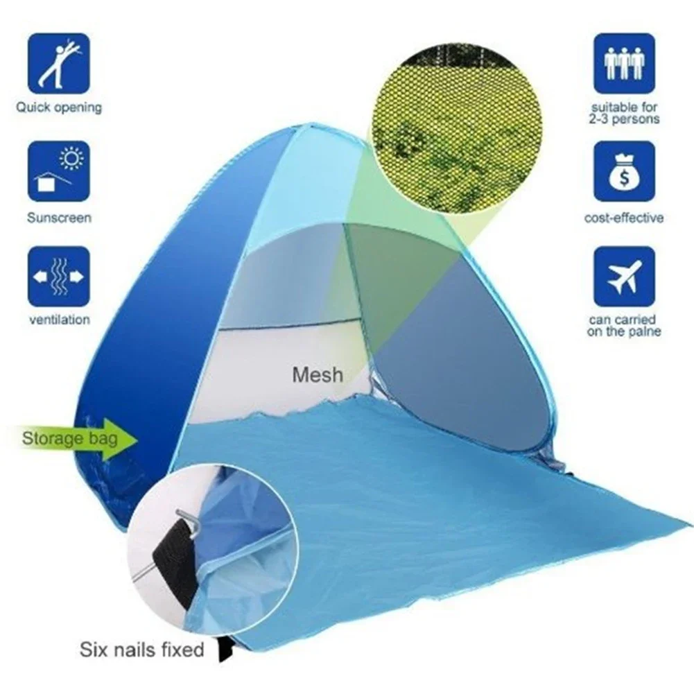 Tenda de praia instantânea automática, sombra de praia ao ar livre, abrigo solar, dossel, acampamento ao ar livre, caminhadas, equipamentos de pesca, 165x150x110cm