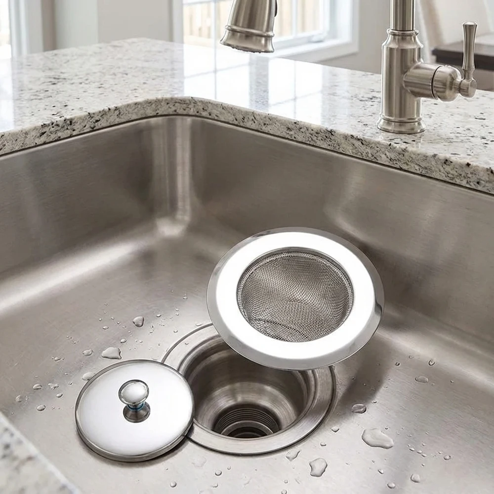 

2-Pack Stainless Steel Sink Strainers 11.3cm Anti-Clog Food Residue Filters Fine Mesh Drain Stopper Cover Kitchen Bathroom Sink