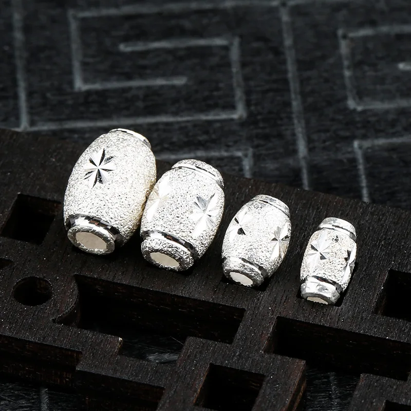 1pc 100% 925 Sterling Silver Matte Craft Flower Loose Spacer Beads Fancy Silver Barrel Charm Beads DIY Fine Jewelry Making