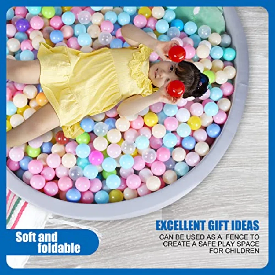 48インチのフォームボールピット、幼児用、柔らかい丸いボールプール、ライトグレー、屋内外ゲーム、赤ちゃん、幼児への理想的なギフト、ボール付き