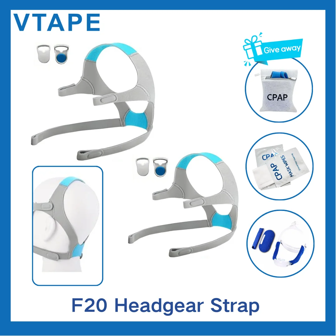 2 Pack AirFit/AirTouch F20 Full Face Replacement Headgear, Adjustable Mask Headband 4 with Clips - Medium/Standard, Blue