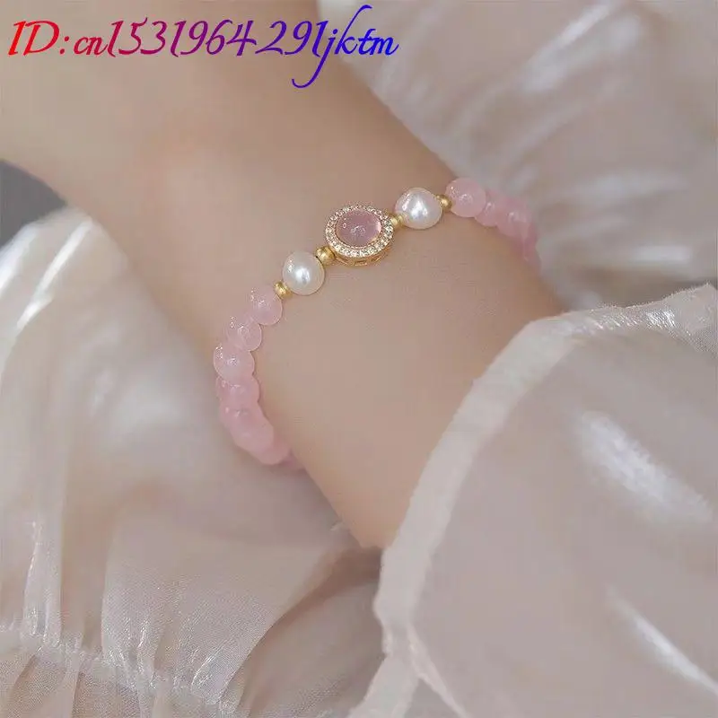 Pink Real Jade Beads Bracelet Amulet Accessories Fashion Natural Jewelry Vintage Talismans Bangle Agate Luxury Gifts for Women