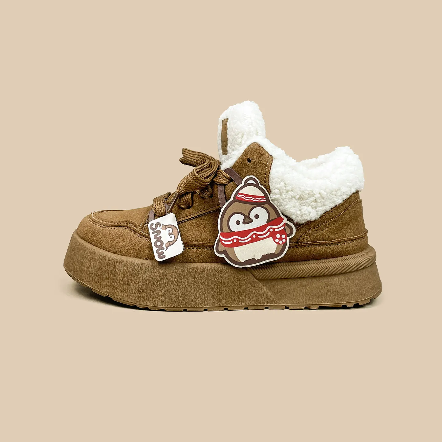 

Japanese Lolita Girl High-top Fuzzy Cotton Shoes Winter Lined Thick Sole Shoes Cute Penguin Shoes