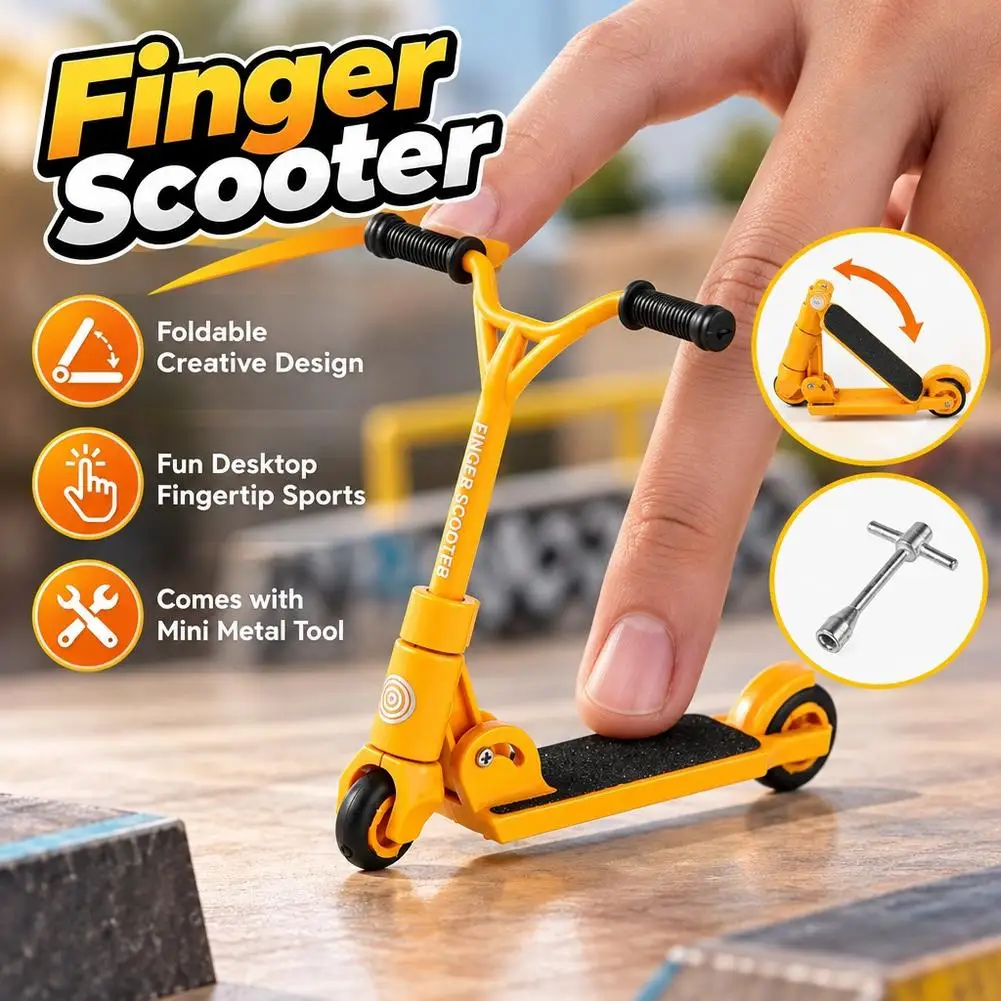 Mini Finger Scooter Foldable Kick Scooter Novelty Desktop Fingertip Toys Stress Relief Fingerboard Skateboards for Adults