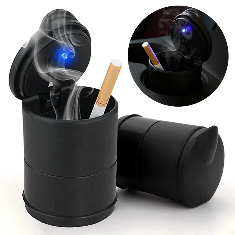 Car Ashtray with LED Light Cigarette Cigar Ash Tray Container Smoke Ash Cylinder Smoke Cup Holder LED Colorful Ashtray Supplies